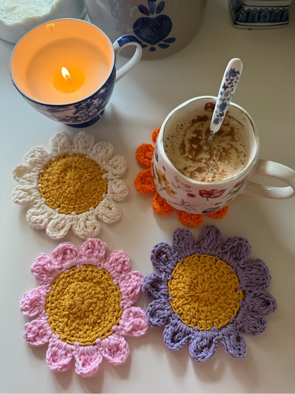 Handmade Crochet Flower Coasters Set of 4 Boho Cottagecor - Picture 6 of 7